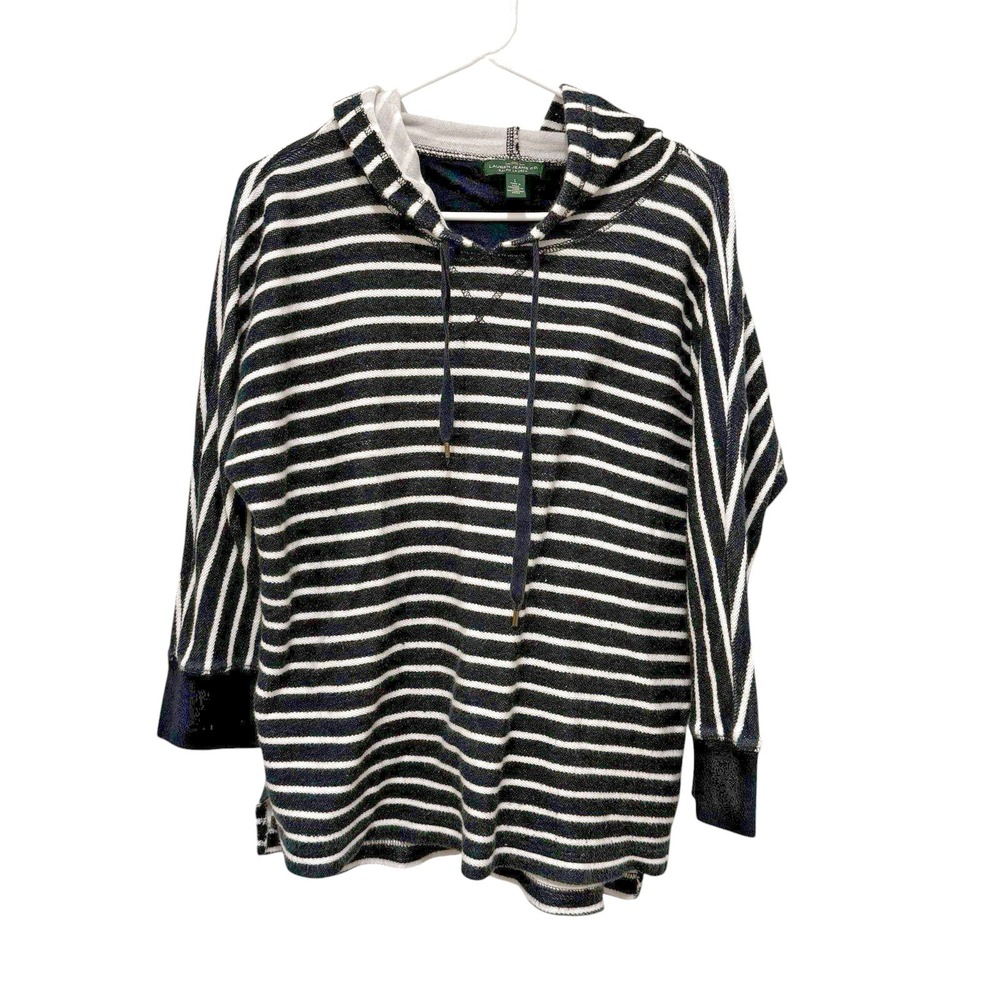 Lauren Jeans Co Navy White Striped 100% Cotton Hoodie Fisherman Preppy Sz Large - Picture 2 of 8